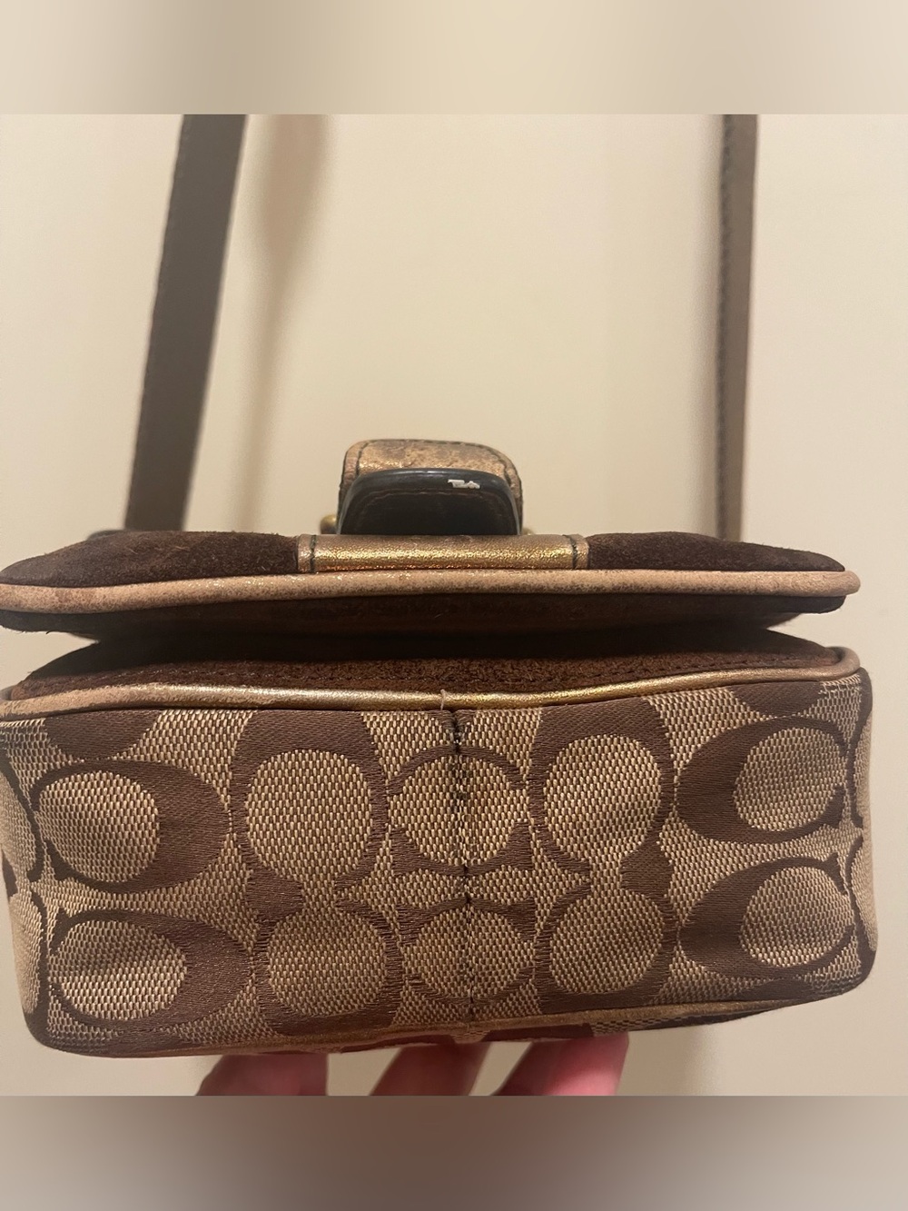 Coach Brown Signature Canvas & Metallic Leather Crossbody Bag - Picture 13 of 13